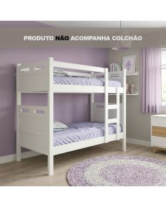 Cama Beliche Jaspe Escada Integrada com Guarda Corpo para Criança e Adolescente - Branca