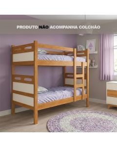 Cama Beliche Jaspe com Guarda Corpo e Escada para Dormitório Infantil Planejado - Nature/off
