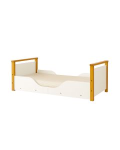 Mini Cama Montessoriana Infantil com Pés de Madeira para Quarto Infantil Moderno - Branco com Mel