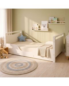 Mini Cama Montessoriana Infantil com Pés de Madeira Acompanha Colchão para Criança - Branco