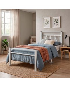 Cama Solteiro de Ferro Estrutura Reforçada Metálica Acompanha Colchão D23 para Quarto - Branco