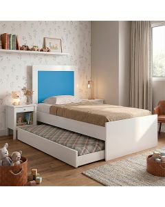 Bicama Solteiro Luara Bibox com Auxiliar e Colchões D33 para Quarto Infantil Decorado - Branco/azul