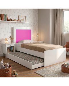 Bicama Bibox Luara Solteiro com Auxiliar e Colchões D33 para Quarto Infantil - Branco/rosa