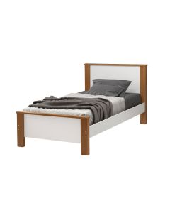 Cama Solteiro Mila com Pés de Madeira Estilo Clean para Quarto Moderno Dormitório - Branco com Mel