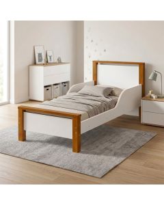 Cama Infantil Meli Mini com Pés em Madeira e Colchão para Quarto Infantil - Branco com Nature